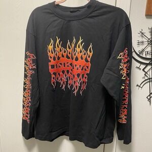Retro Unknwn Flame Sleeve Long Sleeve Graphic Y2K Skater Style Tee T-shirt